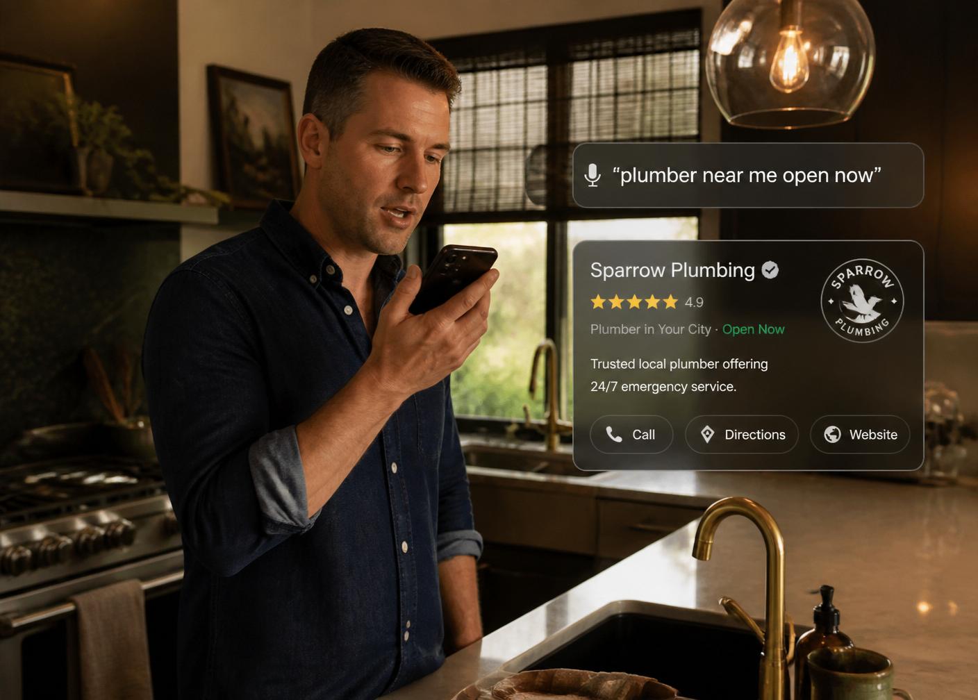 Homeowner using voice search to find a local plumber